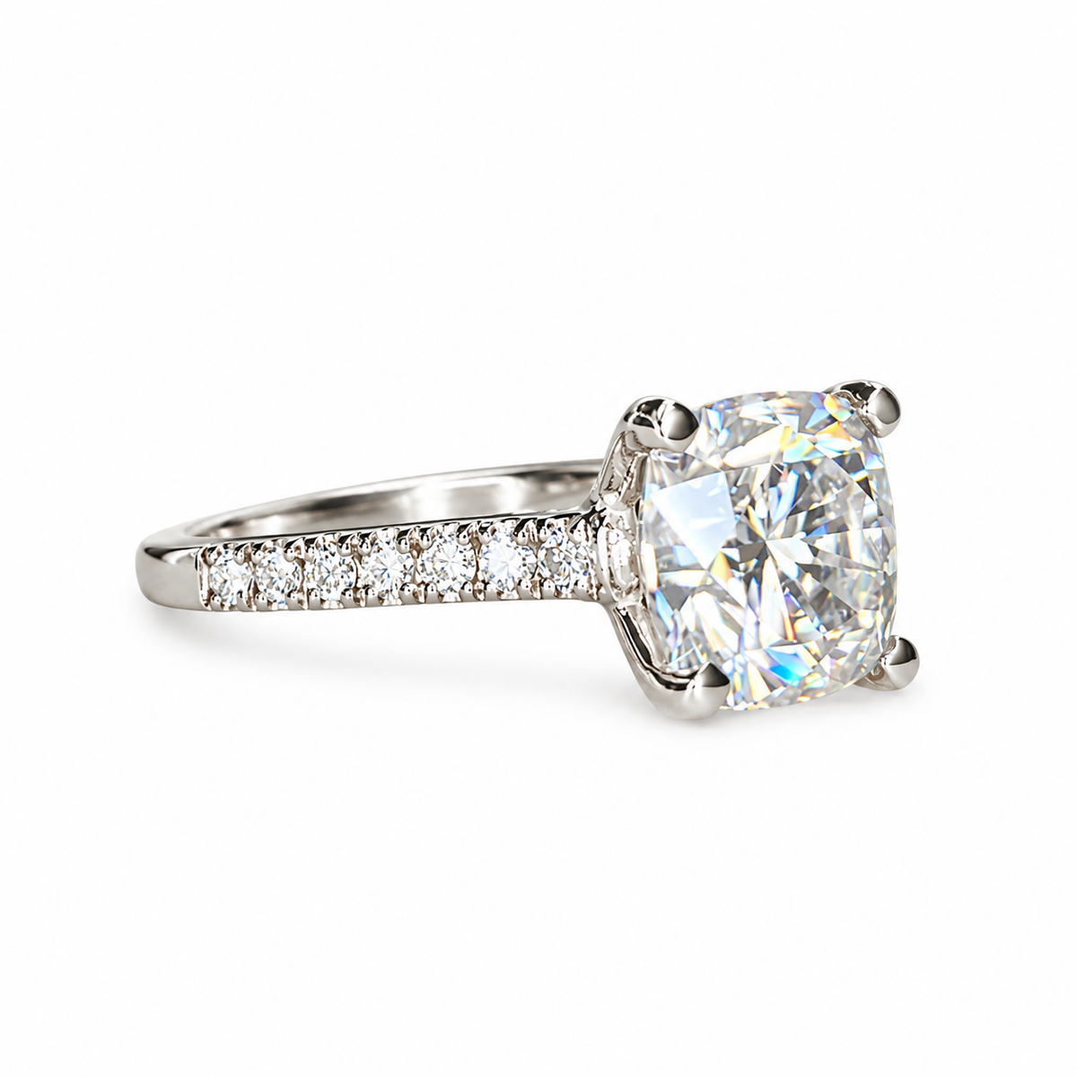 Moissanite Cushion Cut Engagement Ring 14K White Gold Cushion Solitaire Engagement Ring Forever One Simple Solitaire Engagement Ring #7275