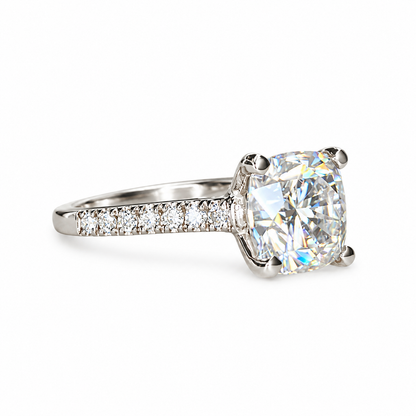 Moissanite Cushion Cut Engagement Ring 14K White Gold Cushion Solitaire Engagement Ring Forever One Simple Solitaire Engagement Ring #7275