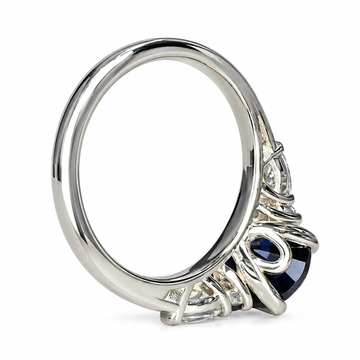 Oval Blue Sapphire Engagement Ring 14K Solid White Gold , Unique Vintage Oval Cluster Ring For Women , Blue Sapphire Engagement Rings  #7213