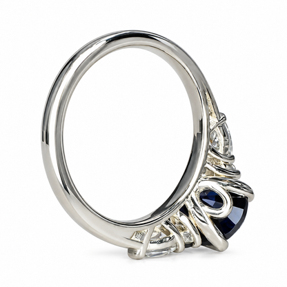 Oval Blue Sapphire Engagement Ring 14K Solid White Gold , Unique Vintage Oval Cluster Ring For Women , Blue Sapphire Engagement Rings  #7213