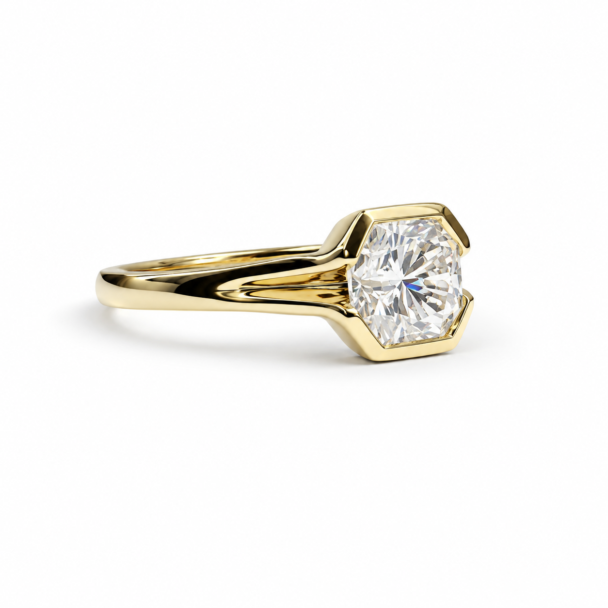 Radiant Cut Moissanite Engagement Ring, Solitaire Radiant Moissanite Bezel Set Wedding Ring, 14k Gold Moissanite Radiant Ladies Ring   #7170