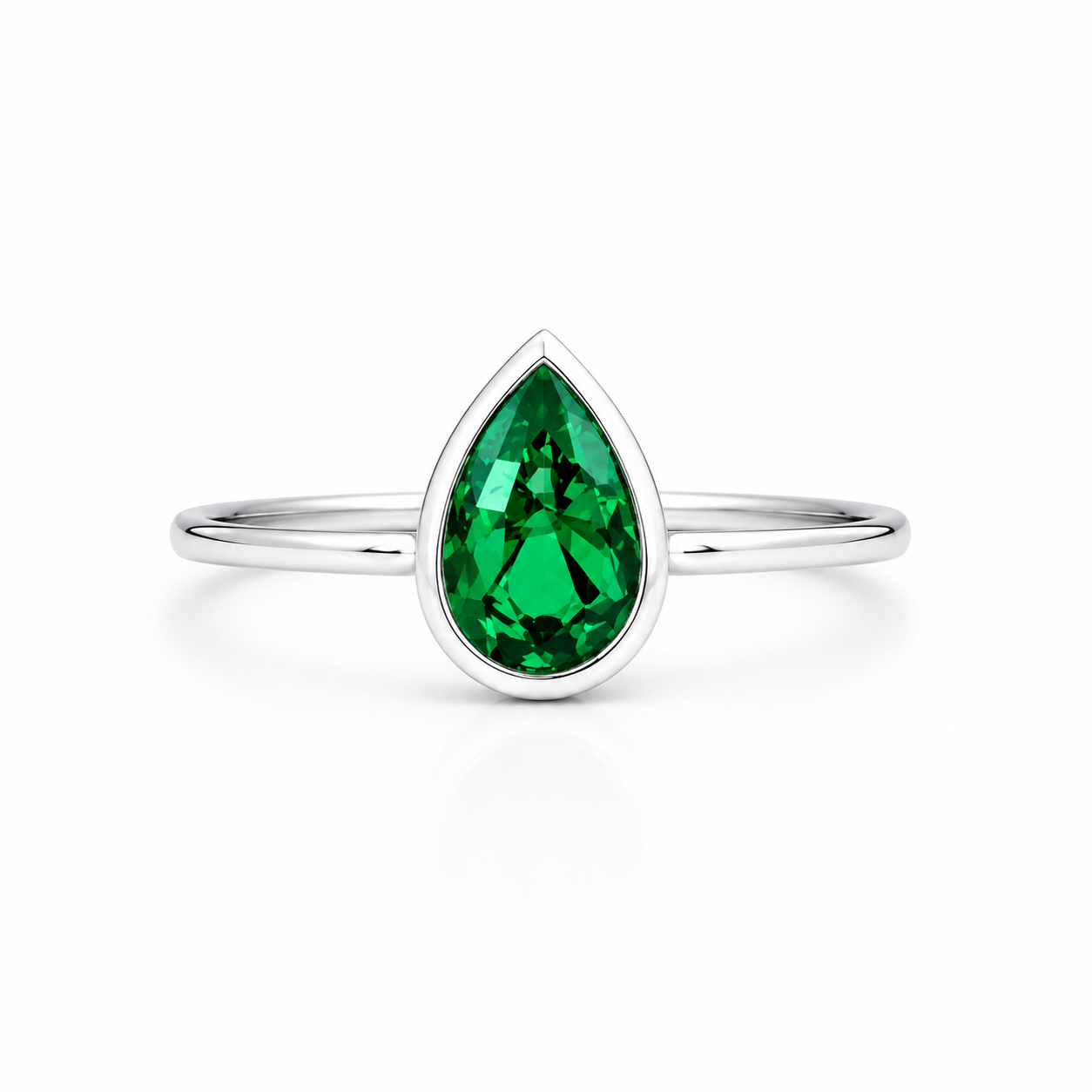 1.50 Ctw Pear Shape Bezel Olive Green Sapphire Engagement Ring in 14k Solid Gold , Modern Birthstone Ring , Dainty Pear Shape Ring #8858