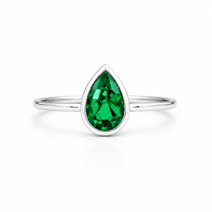 1.50 Ctw Pear Shape Bezel Olive Green Sapphire Engagement Ring in 14k Solid Gold , Modern Birthstone Ring , Dainty Pear Shape Ring #8858