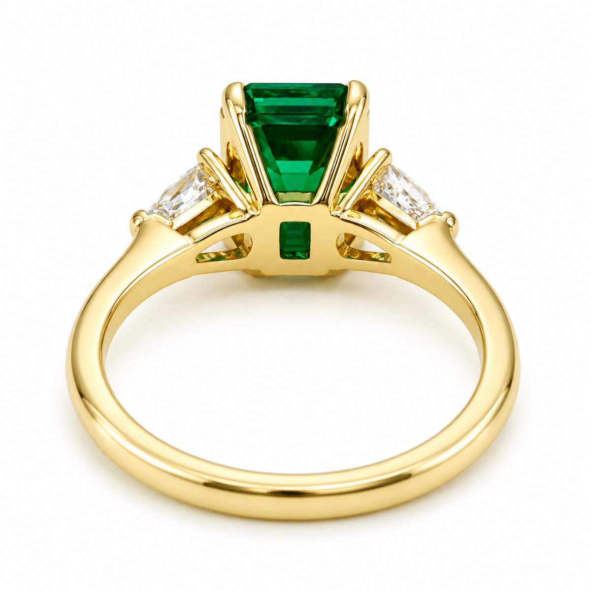 Emerald Cut Emerald Engagement Ring with Pear Shape Lab Grown Diamonds 14K Solid Gold , May Birthstone Ring , Trendy Ring #8857