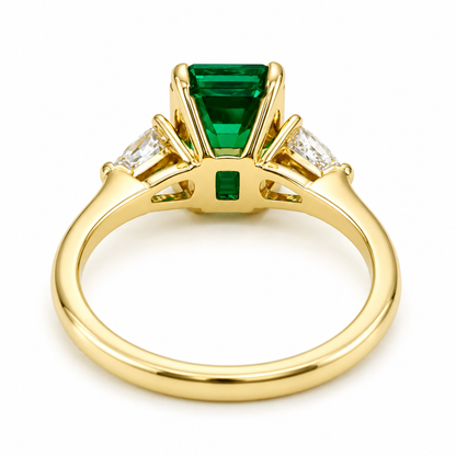 Emerald Cut Emerald Engagement Ring with Pear Shape Lab Grown Diamonds 14K Solid Gold , May Birthstone Ring , Trendy Ring #8857