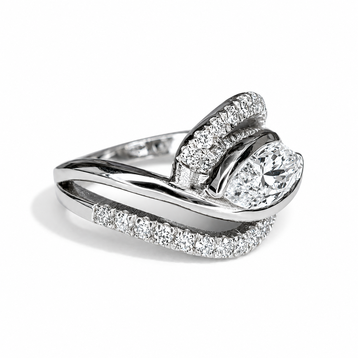 1 Carat East West Marquise Lab grown Diamond Ring 14K Solid Gold, Diamond Wrap Ring, Unique Engagement Ring, Statement Cocktail Ring #8879