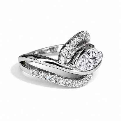 1 Carat East West Marquise Lab grown Diamond Ring 14K Solid Gold, Diamond Wrap Ring, Unique Engagement Ring, Statement Cocktail Ring #8879