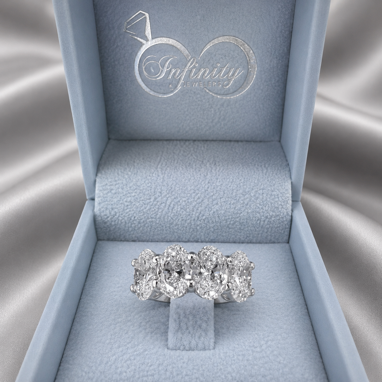 4CTW Oval Lab Grown Diamond 4 Stone Wedding Band 14K Solid Gold , IGI Certified Lab Diamond Stacking Band , #8828