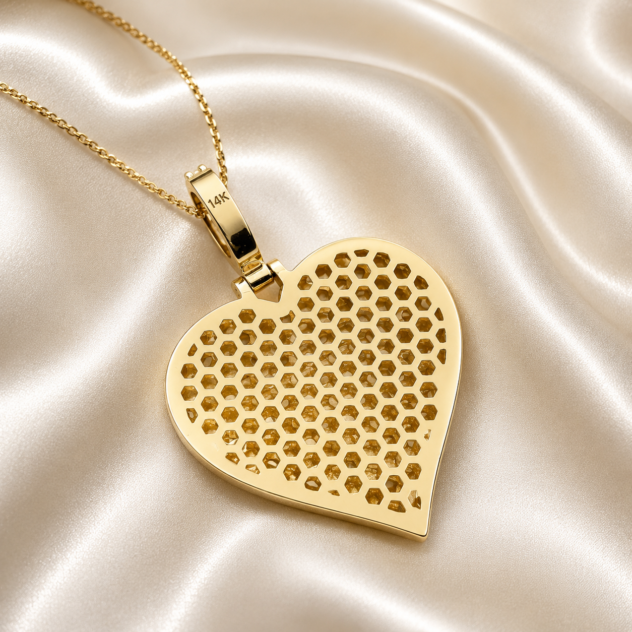 Large heart necklace, moissanite cluster heart necklace pendant 14k solid gold, Mothers necklace, gold heart necklace girlfriend gift, #7813