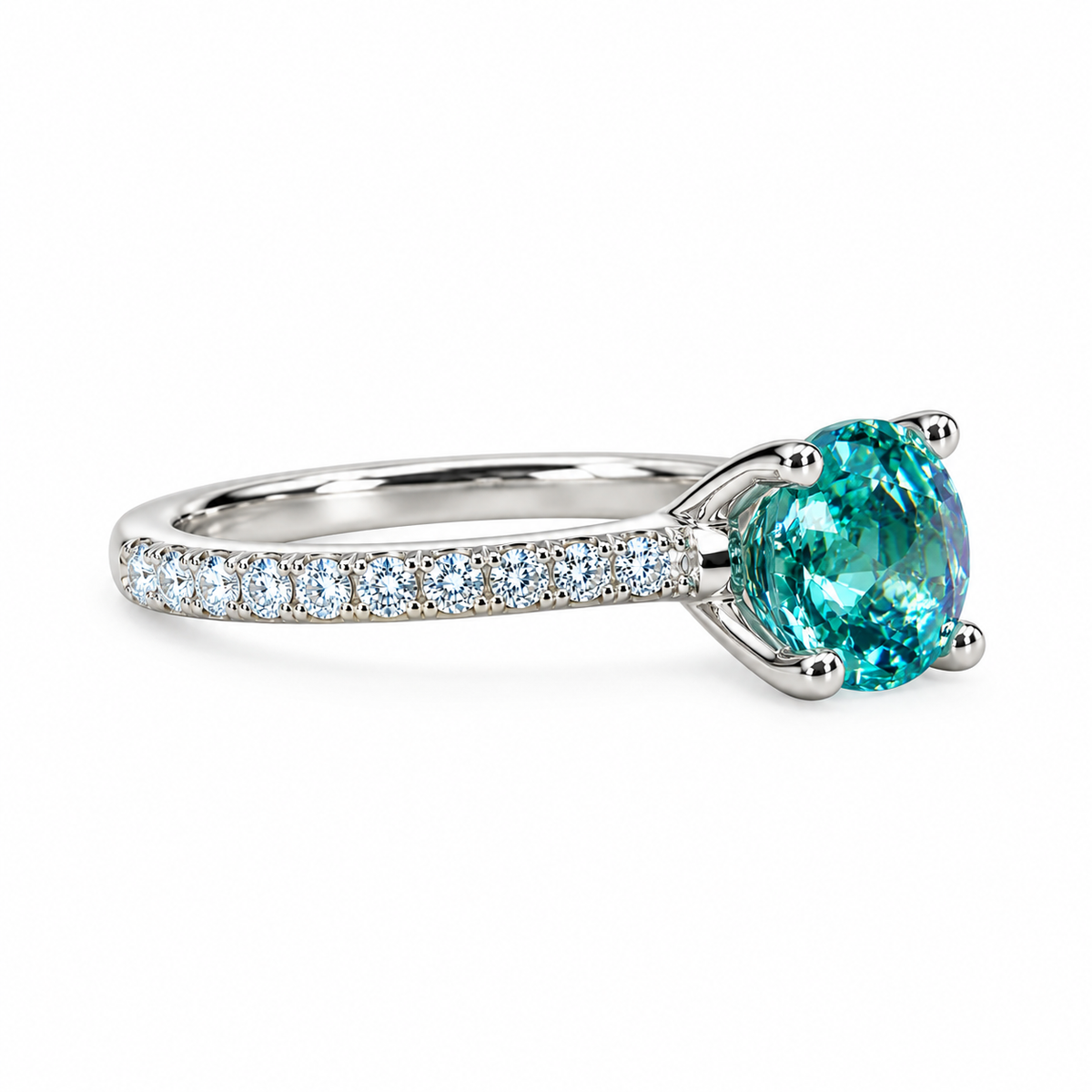 Round Neon Blue Paraiba Tourmaline Engagement Ring White Gold , Round Solitaire Paraiba Tourmaline Wedding Promise Ring Gift For Her  #6203