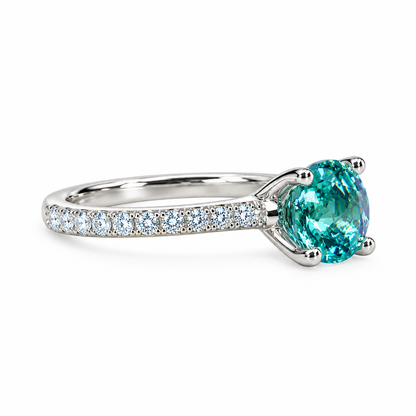 Round Neon Blue Paraiba Tourmaline Engagement Ring White Gold , Round Solitaire Paraiba Tourmaline Wedding Promise Ring Gift For Her  #6203
