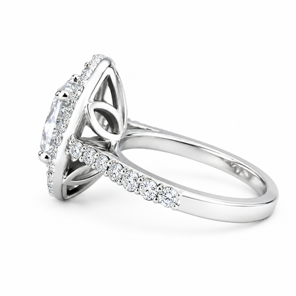 Oval shaped moissanite engagement ring white gold double halo moissanite fiancé ring Unique vintage wedding anniversary promise ring #7647