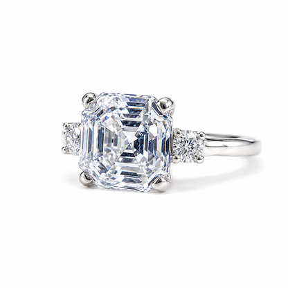 Asscher Cut Moissanite Engagement Ring 14K Solid Gold , Asscher Cut Solitaire Moissanite Wedding Ring 3 Stone Everyday Ring #8801