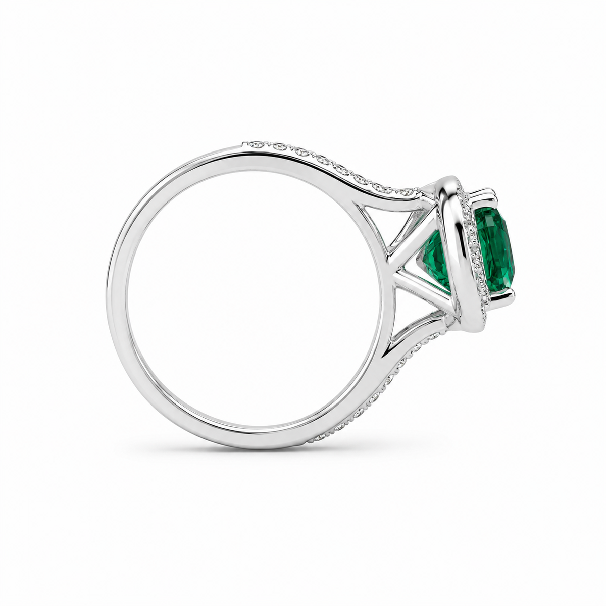 Emerald Green Ring Cushion Cut Emerald with Moissanite Halo Engagement Ring White Gold Simple Emerald Wedding Promise Anniversary Ring #6190