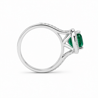 Emerald Green Ring Cushion Cut Emerald with Moissanite Halo Engagement Ring White Gold Simple Emerald Wedding Promise Anniversary Ring #6190