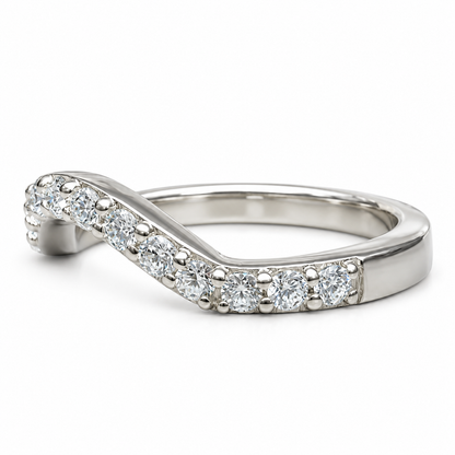 Round Cut Pave Diamond Wedding Band For Women, Curved Matching Band Diamond Wedding Ring, 14k Gold Moissanite Curved Anniversary Ring  #7478