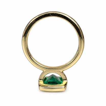 Emerald elongated cushion cut engagement ring, bezel set emerald ring, 2.50ctw, 14k yellow gold #5956