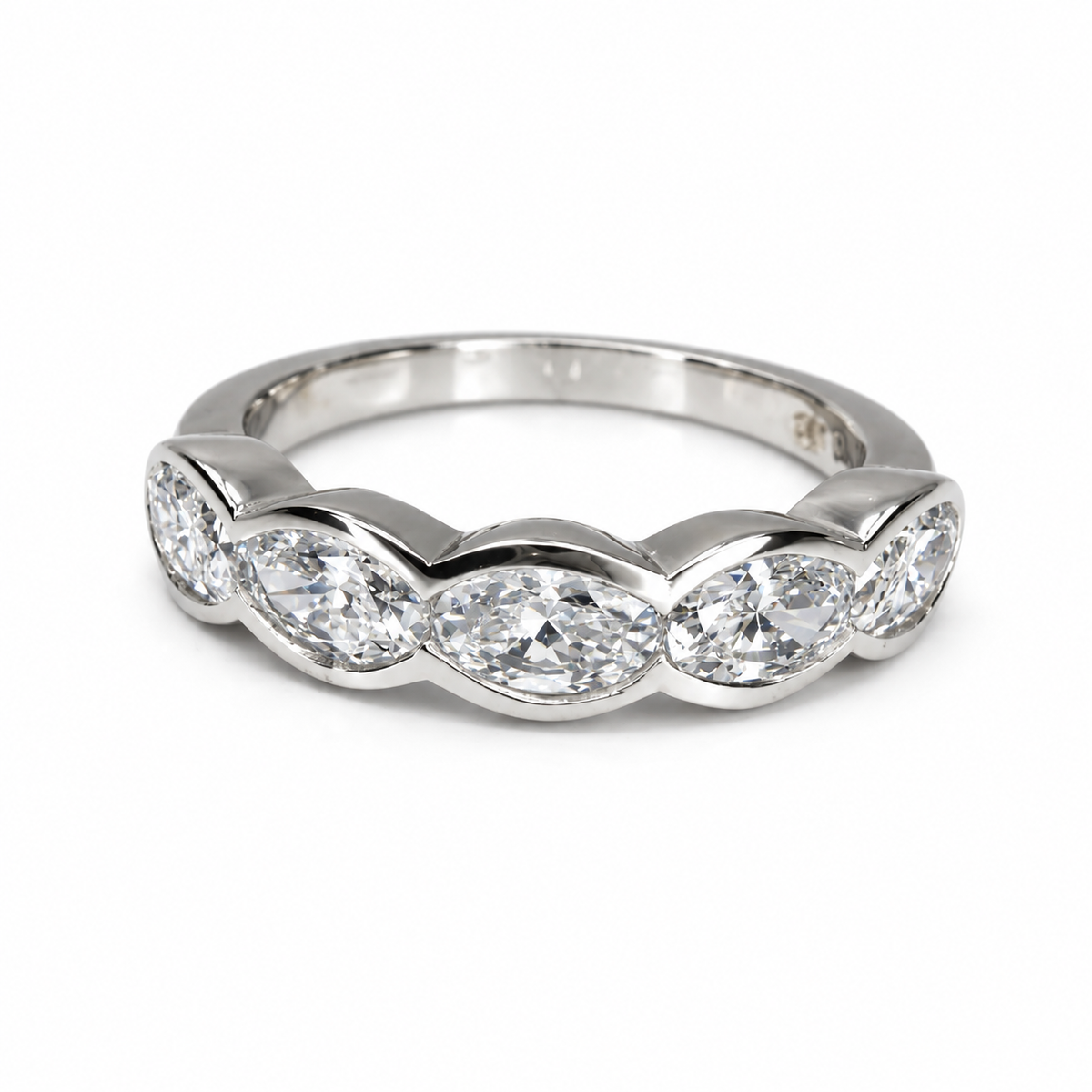 5 Stone Oval Lab Grown Diamond Anniversary Band 14K Solid Gold, East West Oval Lab Diamond Wedding Band #8934