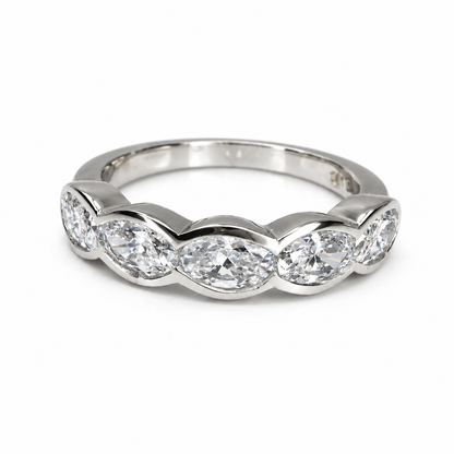 5 Stone Oval Lab Grown Diamond Anniversary Band 14K Solid Gold, East West Oval Lab Diamond Wedding Band #8934