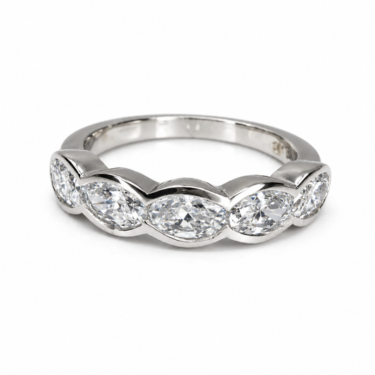 5 Stone Oval Lab Grown Diamond Anniversary Band 14K Solid Gold, East West Oval Lab Diamond Wedding Band #8934