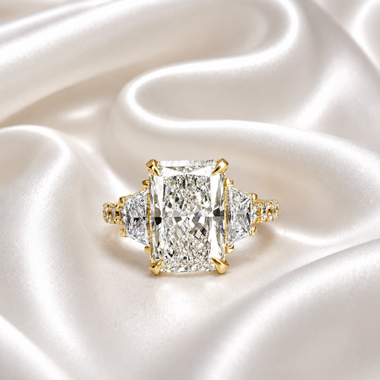 Lab Grown Diamond Engagement Ring 14K Solid Gold, Radiant Cut Three Stone Lab Diamond Wedding Ring, IGI Certified Diamond Ring for Her #8698