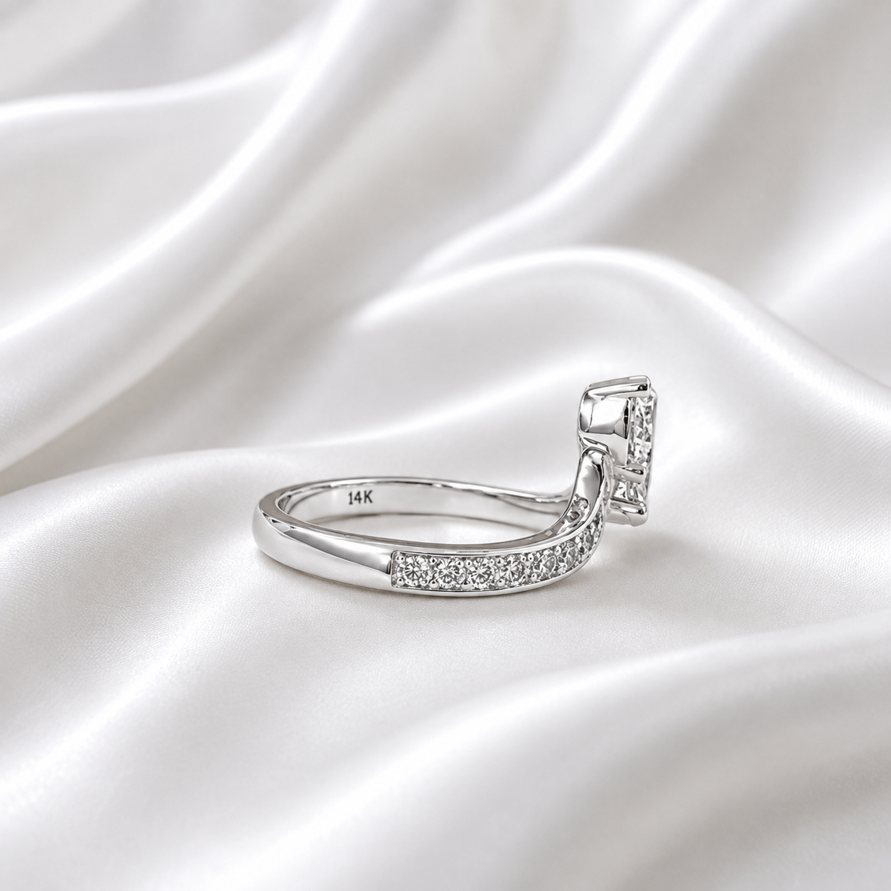 Lab Grown Diamond Pinky Ring , Diamond Chevron Ring , Curved Diamond wedding Band , Two Stone Lab Created Diamond Ring Everyday Ring #8815