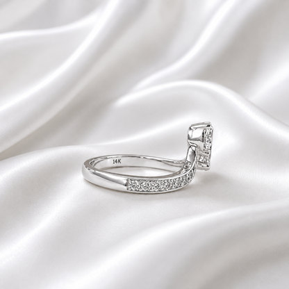 Lab Grown Diamond Pinky Ring , Diamond Chevron Ring , Curved Diamond wedding Band , Two Stone Lab Created Diamond Ring Everyday Ring #8815