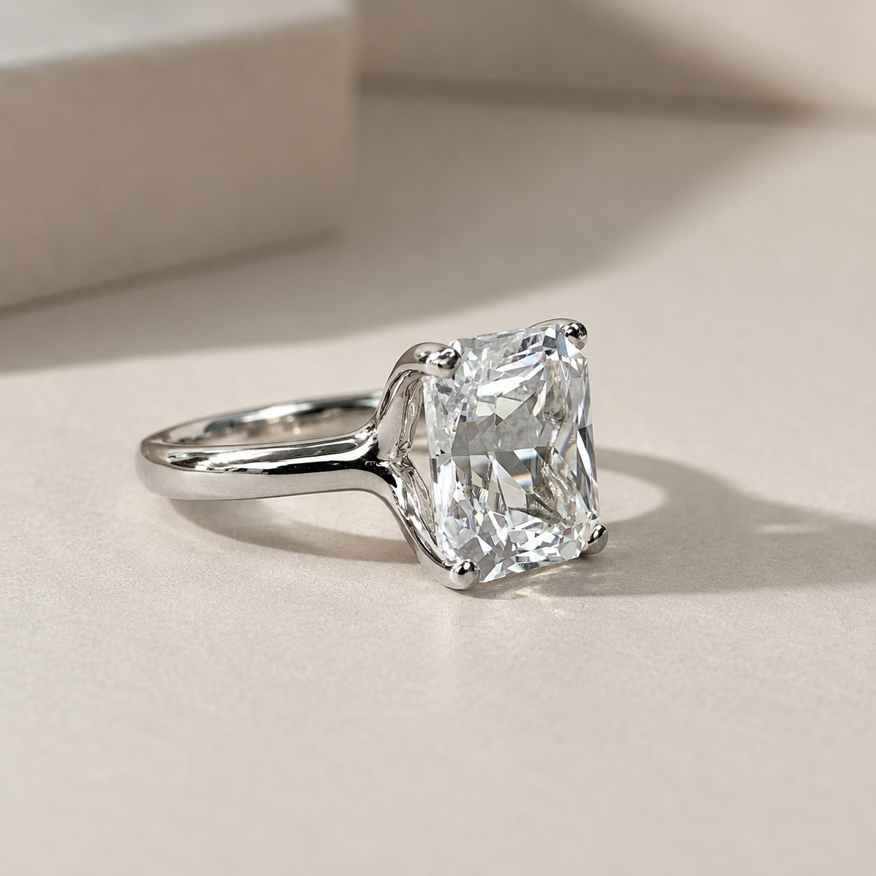 Radiant Cut Solitaire Engagement Ring / Radiant Cut Moissanite Solitaire / Moissanite solitaire 14k White Gold / #6272