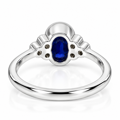 Bezel set blue sapphire engagement ring 14k solid gold Unique oval blue sapphire wedding promise anniversary ring September birthstone