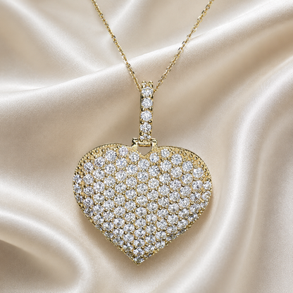 Large heart necklace, moissanite cluster heart necklace pendant 14k solid gold, Mothers necklace, gold heart necklace girlfriend gift, #7813