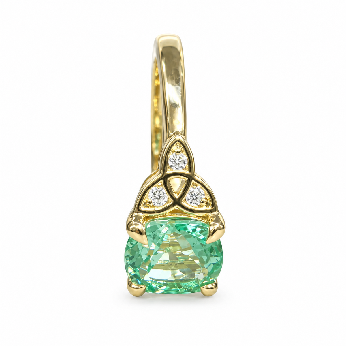 Green Paraiba Engagement Ring 14K White Gold Green Cushion Cut Celtic Engagement Ring Moissanite Celtic Gold Wedding Promise Ring #7301