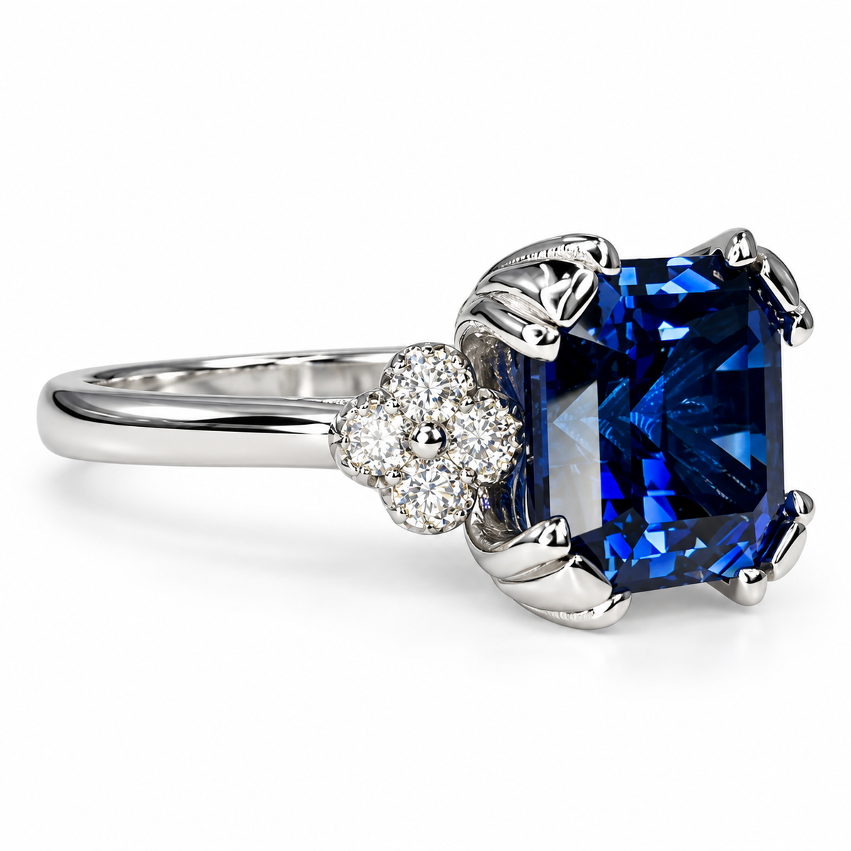 Asscher Cut Blue Sapphire Engagement Ring , 14K Solid Gold Unique Vintage Asscher Cut Sapphire Ring Ladies Blue Sapphire Wedding Ring
