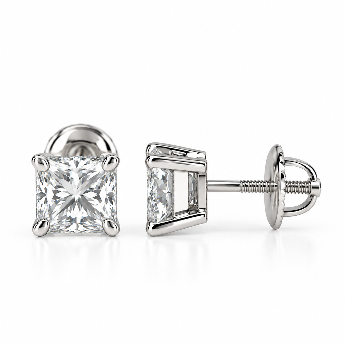 Moissanite Earrings, 14K Solid Gold Moissanite Stud Earrings Push Backs, Everyday Earrings Unisex, VVS Moissanite Studs Screw Backs, #7051