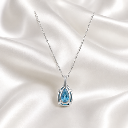 2.00 CTW Pear Shape Natural Swiss Blue Topaz Pendant Necklace , December Birthstone Pear Pendant 14K Solid Gold , Layering Necklace , #8808