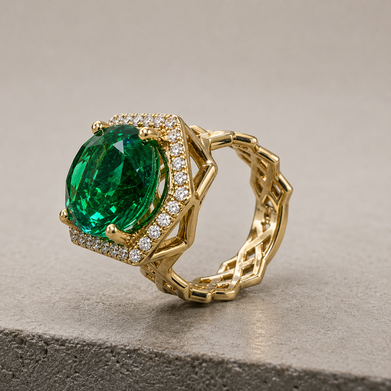 Oval shaped emerald and diamond statement ring, Unique handmade vintage emerald ring, May birthstone wedding ring, Art Deco emerald,   #5175