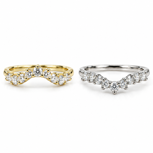 Curved Wedding Band White Gold Moissanite Deep Curved Matching Wedding Band Yellow Gold Stacking Dainty Stacking Promise  Gift For Her #7377