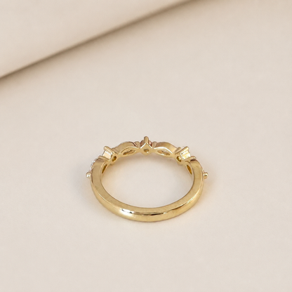 Lab Grown Diamond Stacking Band 14K Solid Gold , Unique Marquis Diamond and Round Diamond Dainty Wedding Band #8799