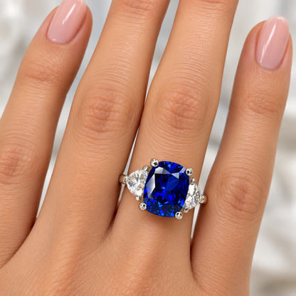 5.00 cushion Blue Sapphire Engagement Ring White Gold Elongated Cushion Blue Sapphire Engagement Ring Unique Anniversary Promise Ring #7345