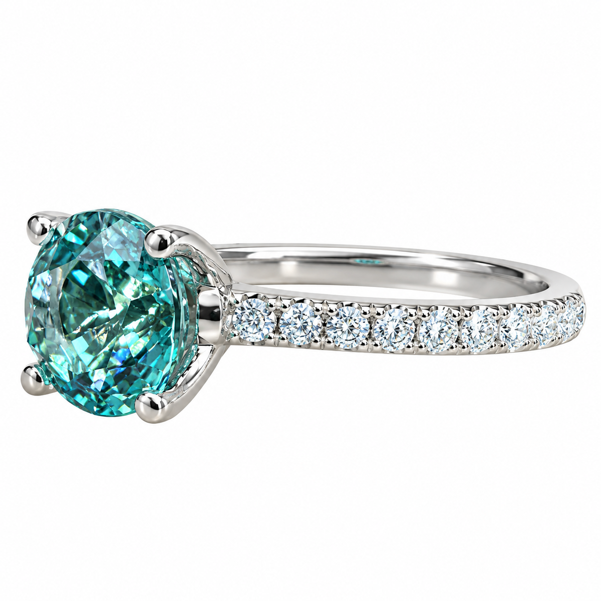 Round Neon Blue Paraiba Tourmaline Engagement Ring White Gold , Round Solitaire Paraiba Tourmaline Wedding Promise Ring Gift For Her  #6203