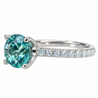 Round Neon Blue Paraiba Tourmaline Engagement Ring White Gold , Round Solitaire Paraiba Tourmaline Wedding Promise Ring Gift For Her  #6203