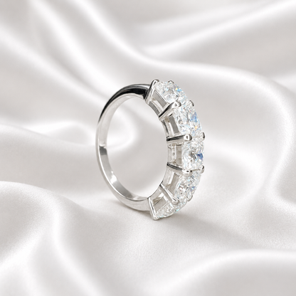 Lab grown diamond wedding band, Lab created diamond half eternity band 14k solid gold, 5 stone radiant diamond ring, cvd diamond ring