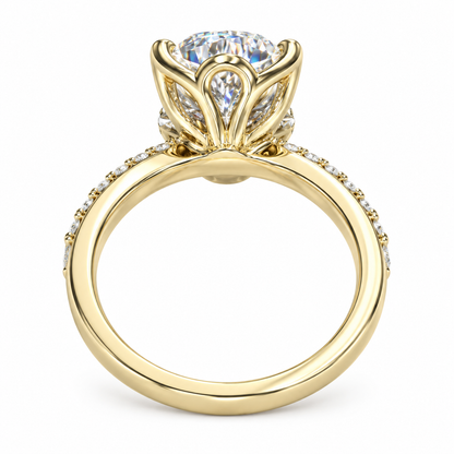 Moissanite Pear Shape Engagement Ring With Round Accents,  Moissanite Solitaire Ring, Anniversary Gift, Solid 14K Yellow Gold, #5148 #6881