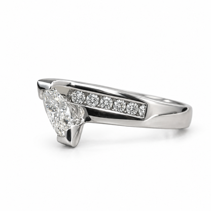 Marquis Diamond Engagement Ring 14K White Gold  Real Diamond Engagement Ring Marquis Cut , Bezel Set Diamond Promise Anniversary Ring  #3415