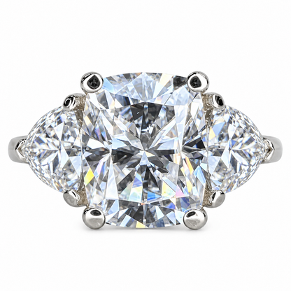 Cushion Cut Moissanite Engagement Ring White Gold Three Stone Moissanite Engagement Rings Women Unique Wedding Promise Anniversary Ring