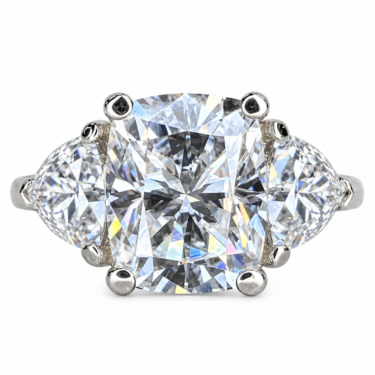 Cushion Cut Moissanite Engagement Ring White Gold Three Stone Moissanite Engagement Rings Women Unique Wedding Promise Anniversary Ring