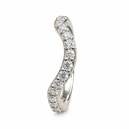 Round Cut Pave Diamond Wedding Band For Women, Curved Matching Band Diamond Wedding Ring, 14k Gold Moissanite Curved Anniversary Ring  #7478