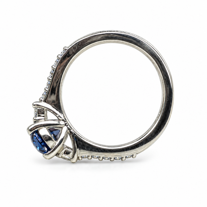 Blue/Grey Moissanite Engagement Ring White Gold, Unique Blue Moissanite Wedding Ring Oval Cut Vintage Style Moissanite Engagement Ring