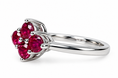 Four Stone Ruby Ring 14K Solid White Gold, Ruby Promise Ring For Ladies Unique Ruby Engagement Ring, Unique Cross Ruby Ring For Women,#6872