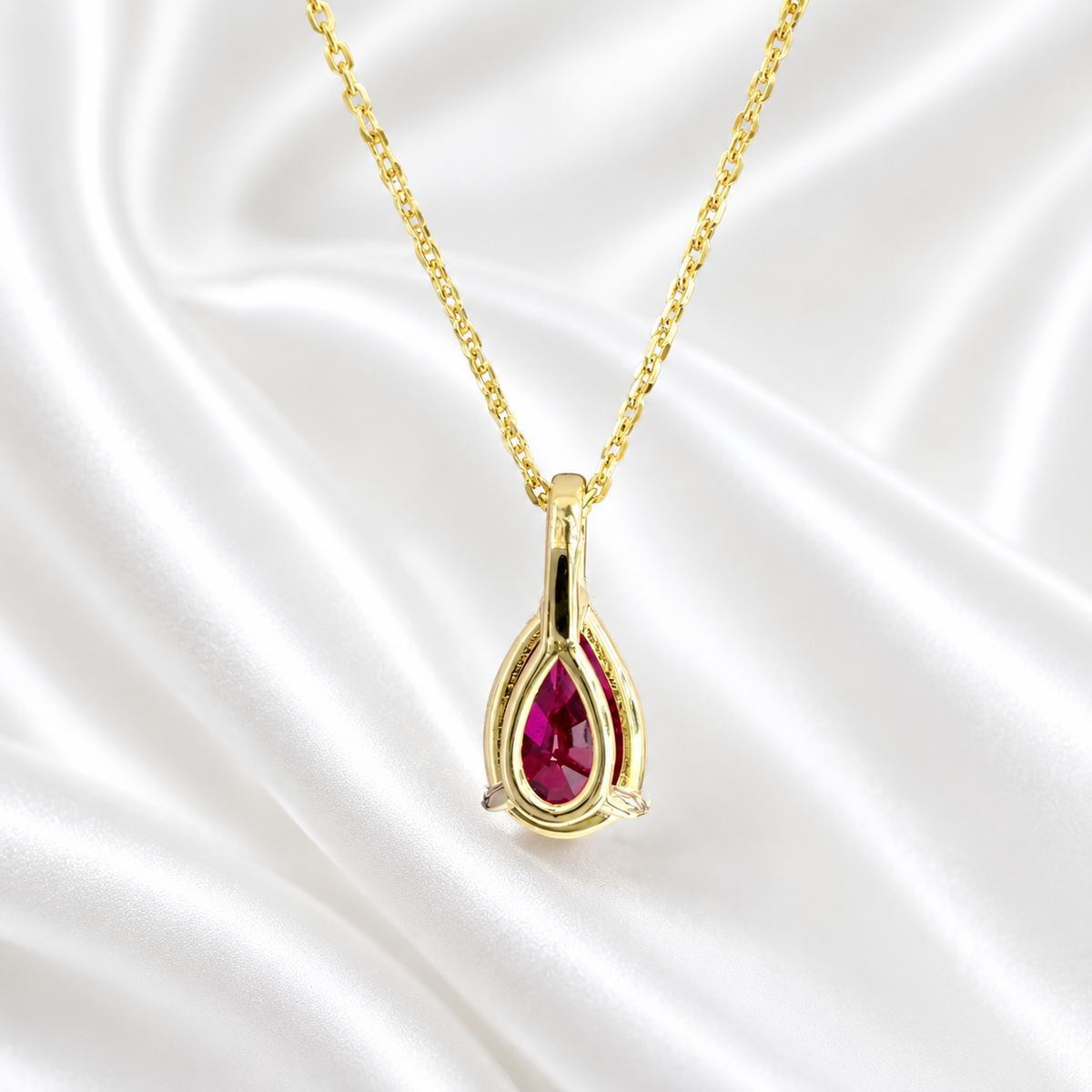 14K Gold Teardrop Ruby Necklace, Pear Shape Ruby Pendant, Teardrop Ruby Pendant Necklace with Chain, July Birthstone Jewelry, #8821