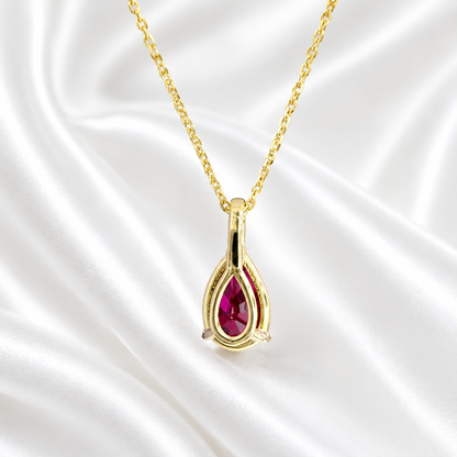 14K Gold Teardrop Ruby Necklace, Pear Shape Ruby Pendant, Teardrop Ruby Pendant Necklace with Chain, July Birthstone Jewelry, #8821